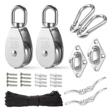 M15 Stainless Steel Pulley System Kit-Heavy-Duty Pulley Wheel, Pulley Block with Nylon Rope, for Lifting, DIY Projects