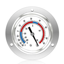 Cooler Thermometer Capillary Design Refrigeration Gauge, -40 to 65 / -40 to 20, 2Inch Dial Stainless Steel Panel Mount