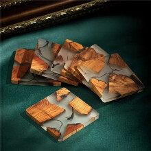 Set Houten Onderzetters met Epoxyhars - Moderne Onderzetters met Houder voor Drankjes, Inclusief 12 Onderzetters en Houder