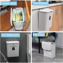 2X Kitchen Compost Bin for Counter Top or Under Sink,Hanging Small Trash Can with Lid,Mountable Indoor Compost Bucket(C)