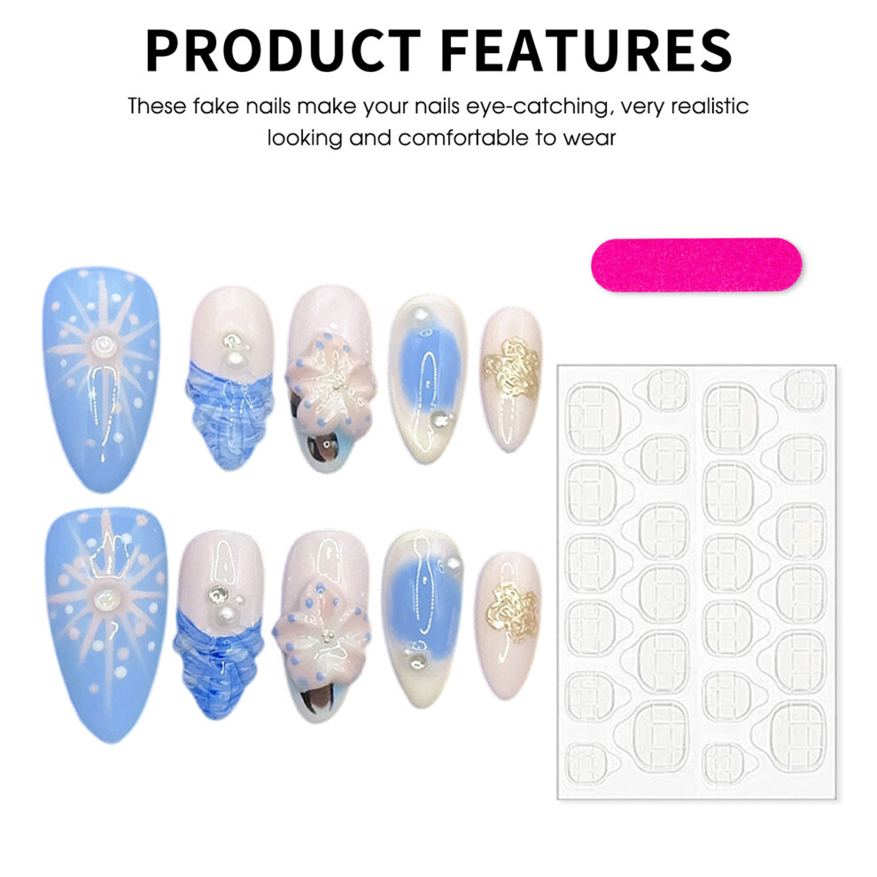 Penghui-Toys (S) 10Pcs Almond Stick On Nails For Women Almond Shaped 3D Floral Press On Nails For Diy At-Home Manicure Kit