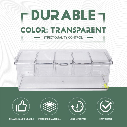 Fruit Vegetable Spice Container with Lid, Plastic Ingredient Container, Ingredient Box, 5 Compartments, Side Container 1