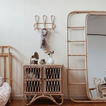 1 Pcs 40X20Cm Rattan Wall Hooks Kids Garments Organizer Rack & 2Pcs 31 X 18Cm Rattan Clothes Hanger Kids