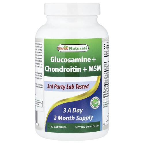 Best Naturals, Γλουκοζαμίνη + Χονδροϊτίνη + MSM, 180 Capsules 1