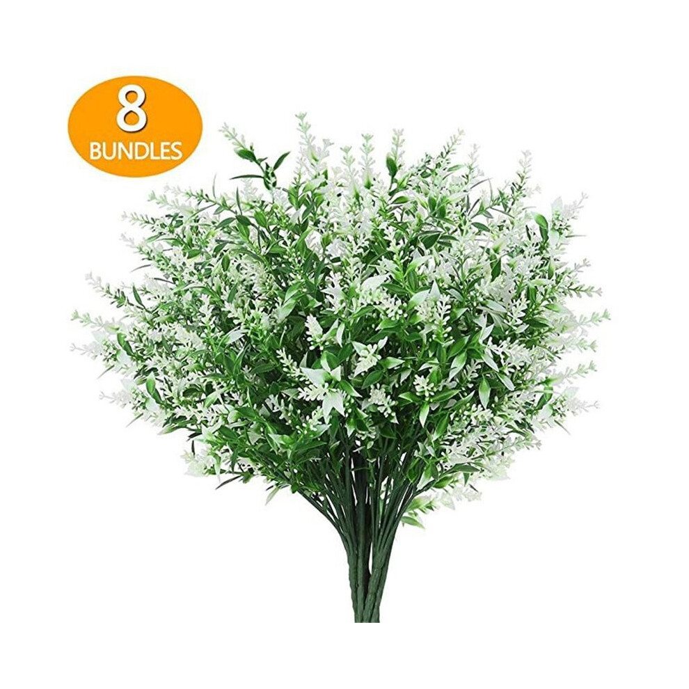 (White) Artificial Bundles 8 Flowers Plastic Fake Outdoor Plants For Garden Window Porch