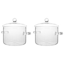 2X Glastopf mit Deckel, Kochtopf mit Deckel und Griff, Kochtopf, Transparenter Suppentopf, Hoher Borosilikatgehalt, 1900 Ml