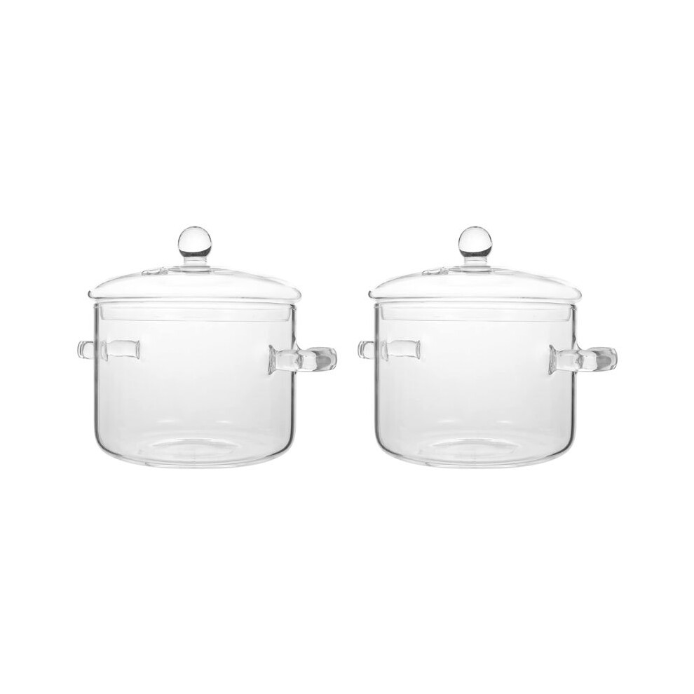 2X Glass Saucepan With Cover,Stovetop Cooking Pot With Lid And Handle Simmer Pot Clear Soup Pot,1900Ml 6031910605522