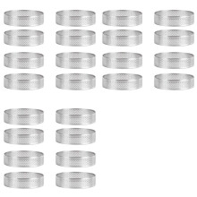 24Pcs Stainless Steel Tart Ring, Heat-Resistant Perforated Cake Mousse Ring Round Double Rolled Tart Ring Metal Mold 8cm