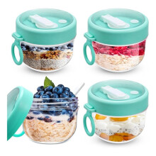 4 Stück Overnight-Oats-Behälter mit Deckel und Löffeln, 20-Unzen-Overnight-Oats-Gläser, Luftdichter Joghurtbehälter für Milch und Obst