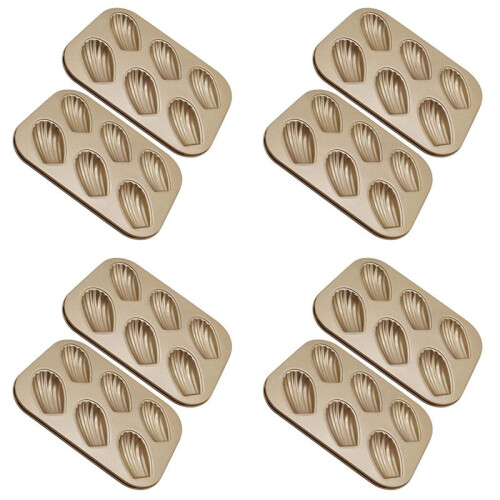 8 Pack Madeleine Mold Cake Pan, Non-Stick Heavy Duty Shell Madeline Bakeware for Oven Baking (Gold)
