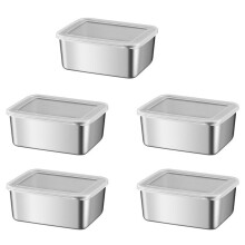 5X Stainless Steel Refrigerator Crisper Food Storage Box with Plastic Lid Prepare Seafood Fruit Vegetable Picnic Box S