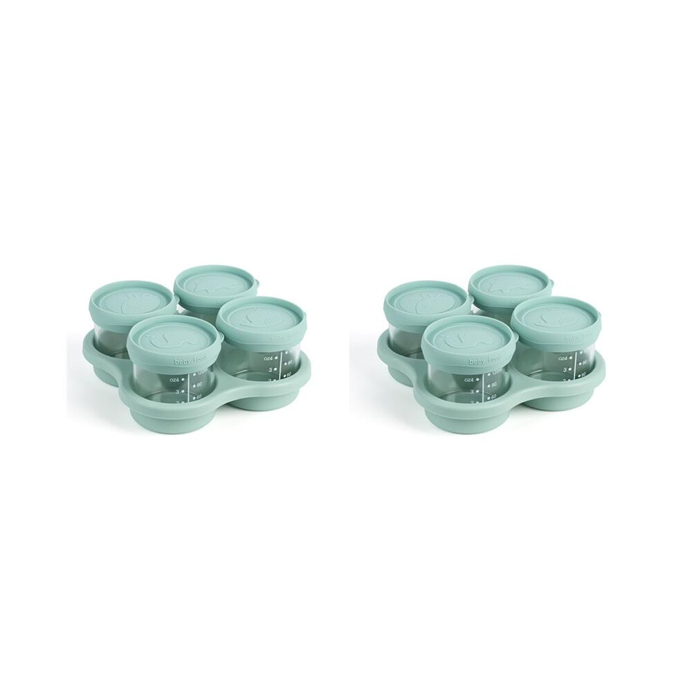 2X Glass Children Food Containers with Silicone Lids,Children Food Storage Jars with Tray,Microwave and Dishwasher Safe