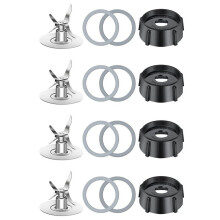 4X Replacement Parts for Osterizer Blender, 4 Point Fusion Blades Assembly with 8 Piece Rubber Seal Gasket 4961
