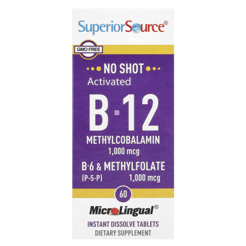 Superior Source, Geactiveerd B-12 Methylcobalamin, B-6 (P-5-P) & Methylfolate, 60 MicroLingual Instant Dissolve Tablets 1