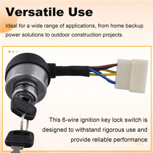 6-Wire Ignition Key Lock  for 2-5KW Gasoline Generators, Combination Start , Fits Gas Generator 2