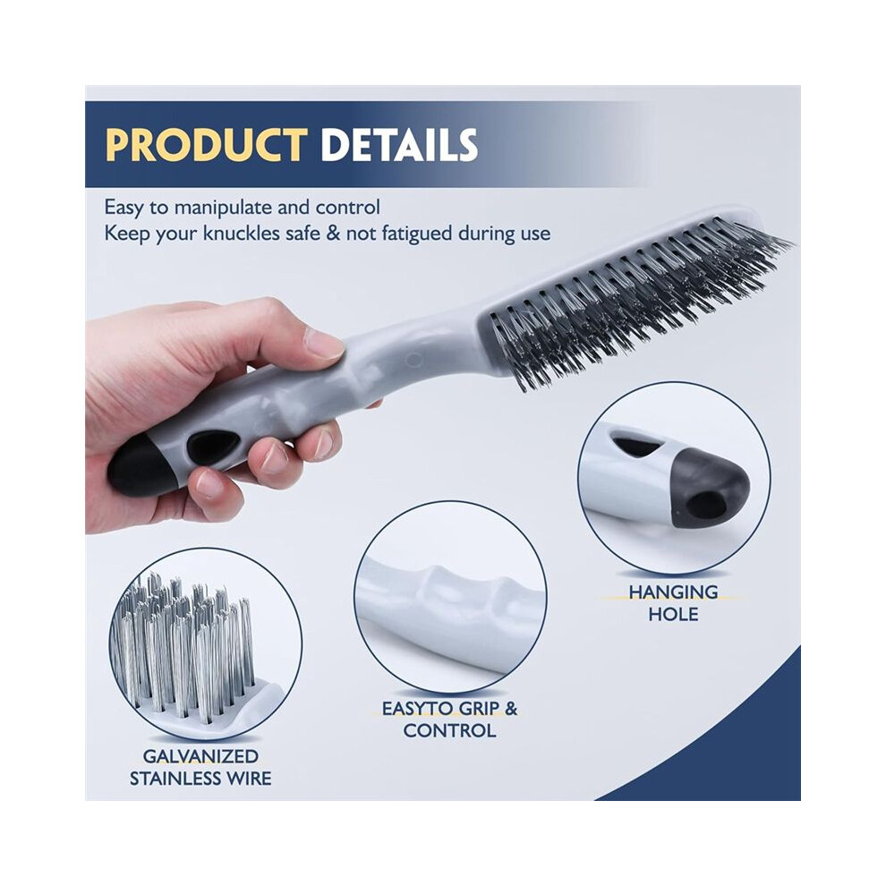 Stainless Steel Wire Brush Set 2Pcs, With Strong Handle & Metal Scraper,For Cleaning Welding Slag & Rust,Dust 4713327053746