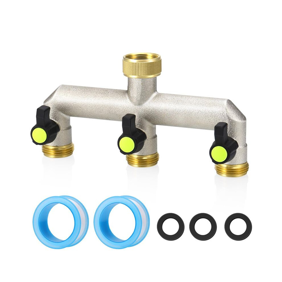 Brass Garden Hose Splitter - Water Hose Splitter 3 Way Heavy Duty, Outdoor Faucet Splitter With Shut Off Valves, 3/4Inch 4714039206994