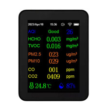 12 in 1 Air Quality Monitor CO2 Monitor with / Date Display WIFI PM2.5 PM10 CO CO2 TVOC HCHO AQI Tester,Black