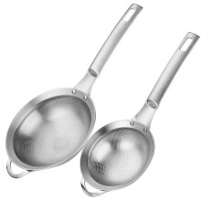 Punch Hole Sieve Fine Mesh Stainless Steel Small Colander Strainer with Handle Metal Sifter Set of 2 for Kitchen