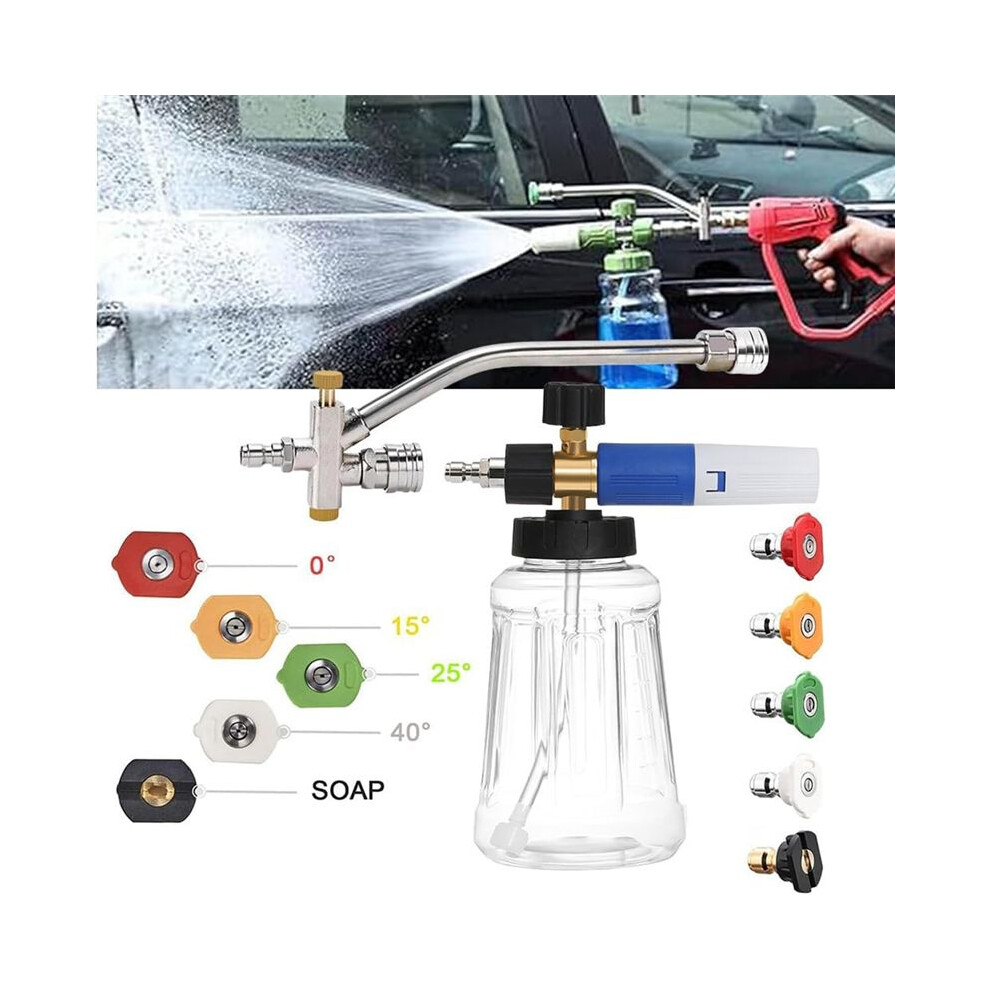 Foam-Cannon With 5 Pressure Washer Sprayer Nozzles, For Pressure Washer,1/4Inch Quick Connect For Car Garden Window 4712607032259