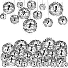 54 Unidades de Bola de Discoteca, Decoração de Bola de Discoteca Suspensa, Bola de Discoteca Prateada, Topper de Bolo, Decorações de Bola de