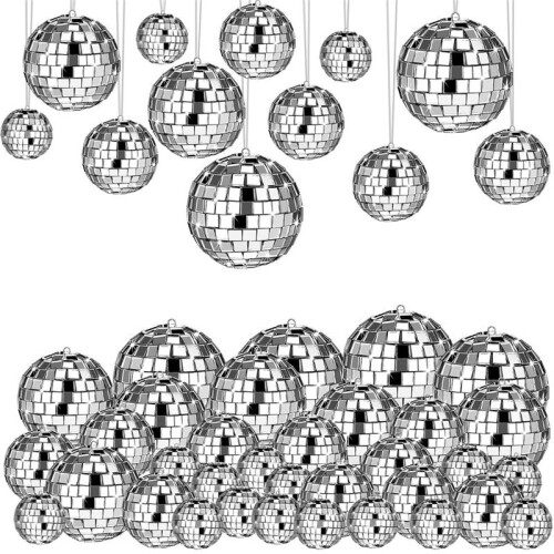 54 Pcs Disco , Hanging Disco  Decor  Silver Disco  Cake Topper Mirror  Decorations Wedding Christmas
