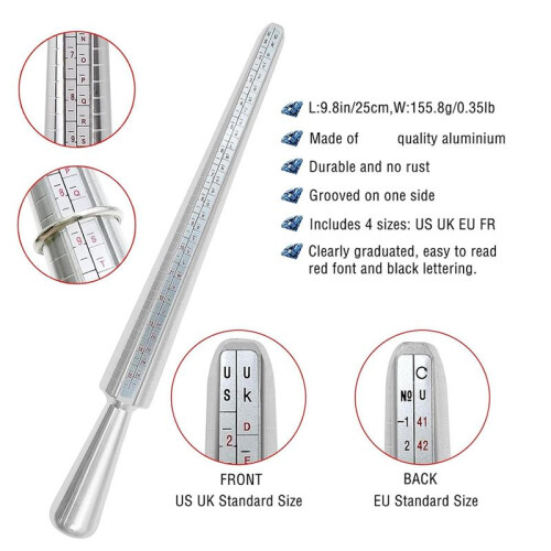 Ring Size Measuring Tool Set, Metal Mandrel Ring Sizer Finger Size Rod Wire Wrap Ring Tool Jewelry Making Kit 1
