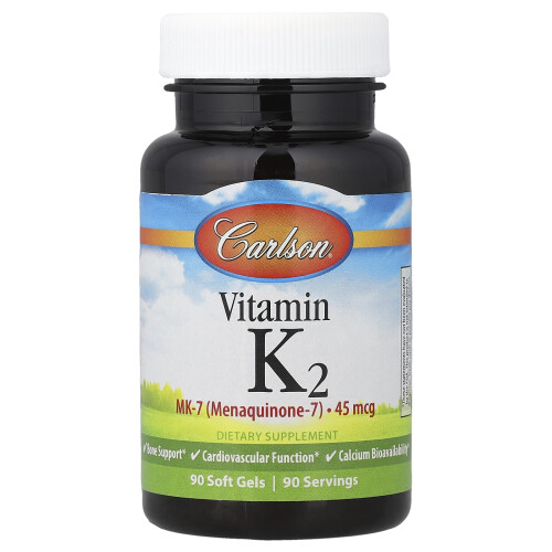 Carlson, Βιταμίνη K2, MK-7 (Μενακινόνη-7), 45 mcg, 90 Σκληρά Κψήλια 1