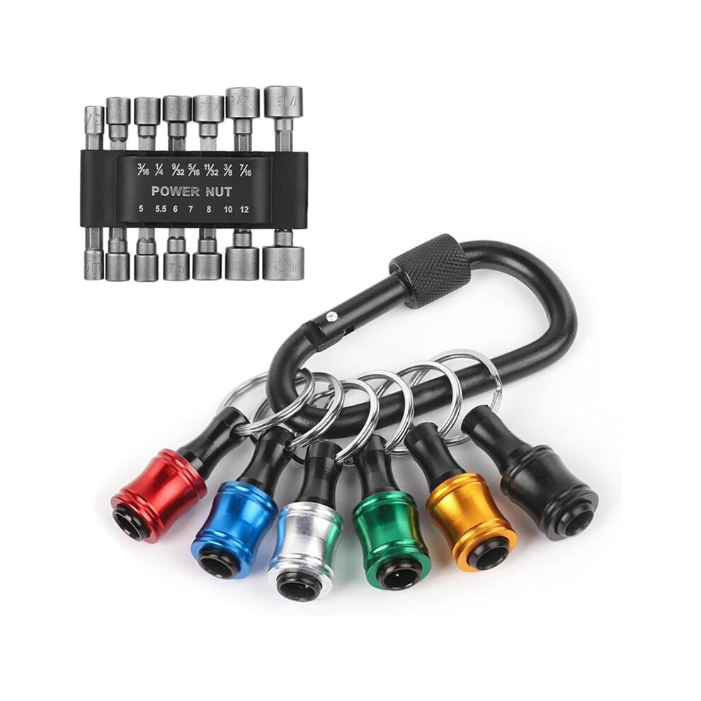 14Pcs Power Nuts Driver Drill Bit Tools Set Metric Socket Wrench Screw 1/4 Inch Driver Hex Keys, And 6Pcs 1/4 Inch Hex 4713684625204