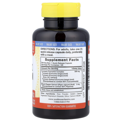 Sundance Vitamins, Standardized Turmeric Curcumin Complex, 120 Quick Release Capsules 2