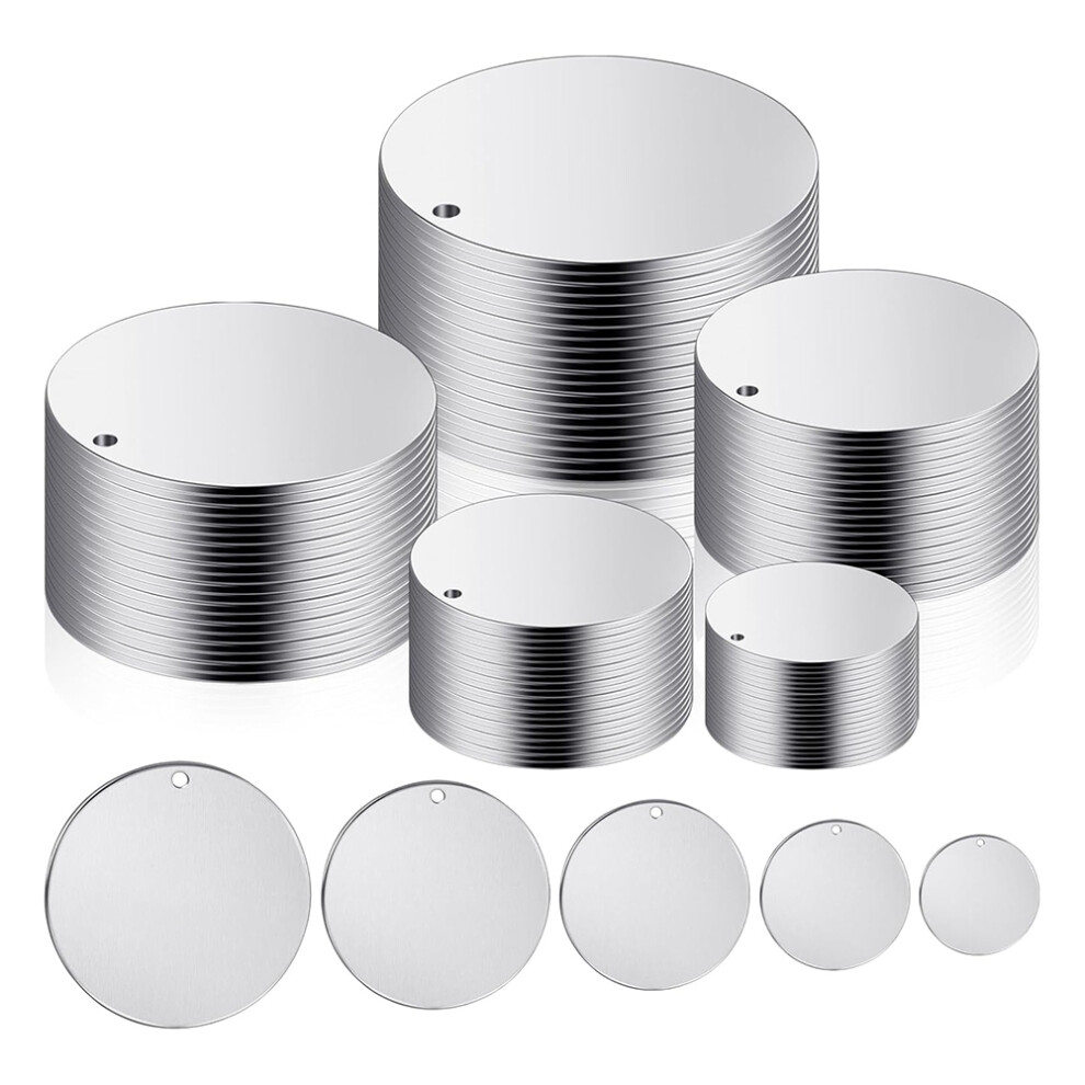 100Pcs 5 Size Roundmetal Stamping Blanks, 10Mm 15Mm 20Mm 25Mm 30Mm With Holes, Jewelry Metal Stamping Blanks 4712984426276