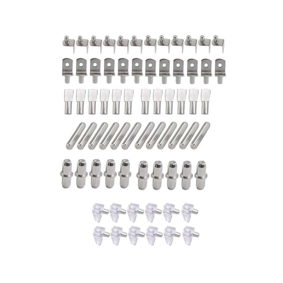 72Pcs Shelf Pegs Support Kit, 6 Styles Shelf Pins, Nickel Plated Cabinet Shelf Pegs For Shelves Bookcase Bookshelf Pegs 4711002700039