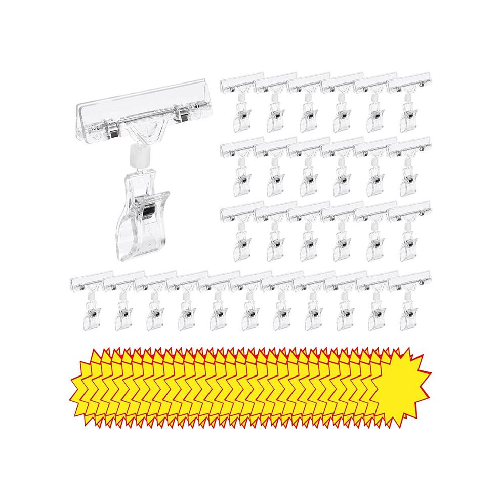 60Pcs Plastic Clear Sign Holder & Blank Price Label Tags Set, For Hangrails Retail Supermarket Shopping Mall Store 4711721920862