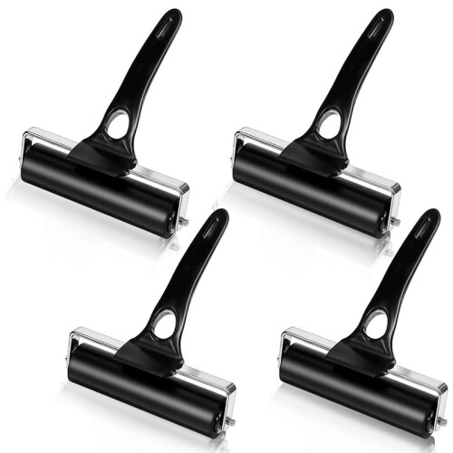 4 Pcs Rubber Roller Black Rubber Brayer Rollers Ink Roller for Gluing Printing Inking Block Paper Crafting Press