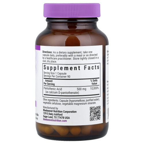 Bluebonnet Nutrition, Παντοθενικό Οξύ, 500 mg, 90 Βοτάνιας Καψούλες 2