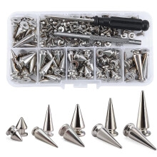 70 Set Silver Mixed Shape Spikes och Dubbs Cone Croc Spikes LäDernitsats för KläDer Skor BäLten DIY