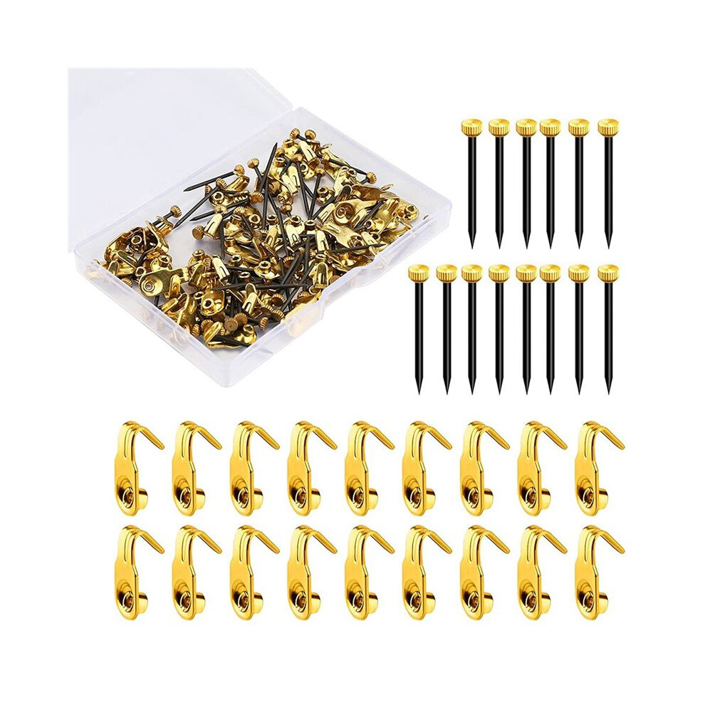 100Pcs Picture Hanging Kit 10Lbs Stainless Steel Picture Hanging Hooks With Brass- Hanging Pins For Hanging Picture 4711272019374