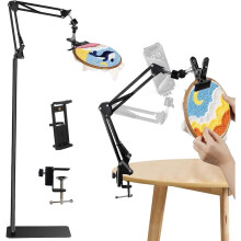 Schwarzer Verstellbarer Stickrahmenständer, 3-in-1-Bodenständer für Stickrahmen/Tablet/Telefonhalter, Stickständer, 360 Drehbar