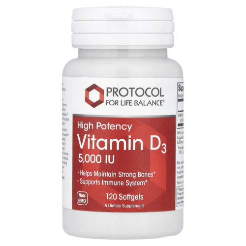 Πρωτόκολλο για τη Ζωή Ισορροπίας, Vitamin D3, High Potency, 125 mcg (5,000 IU), 120 Softgels 1