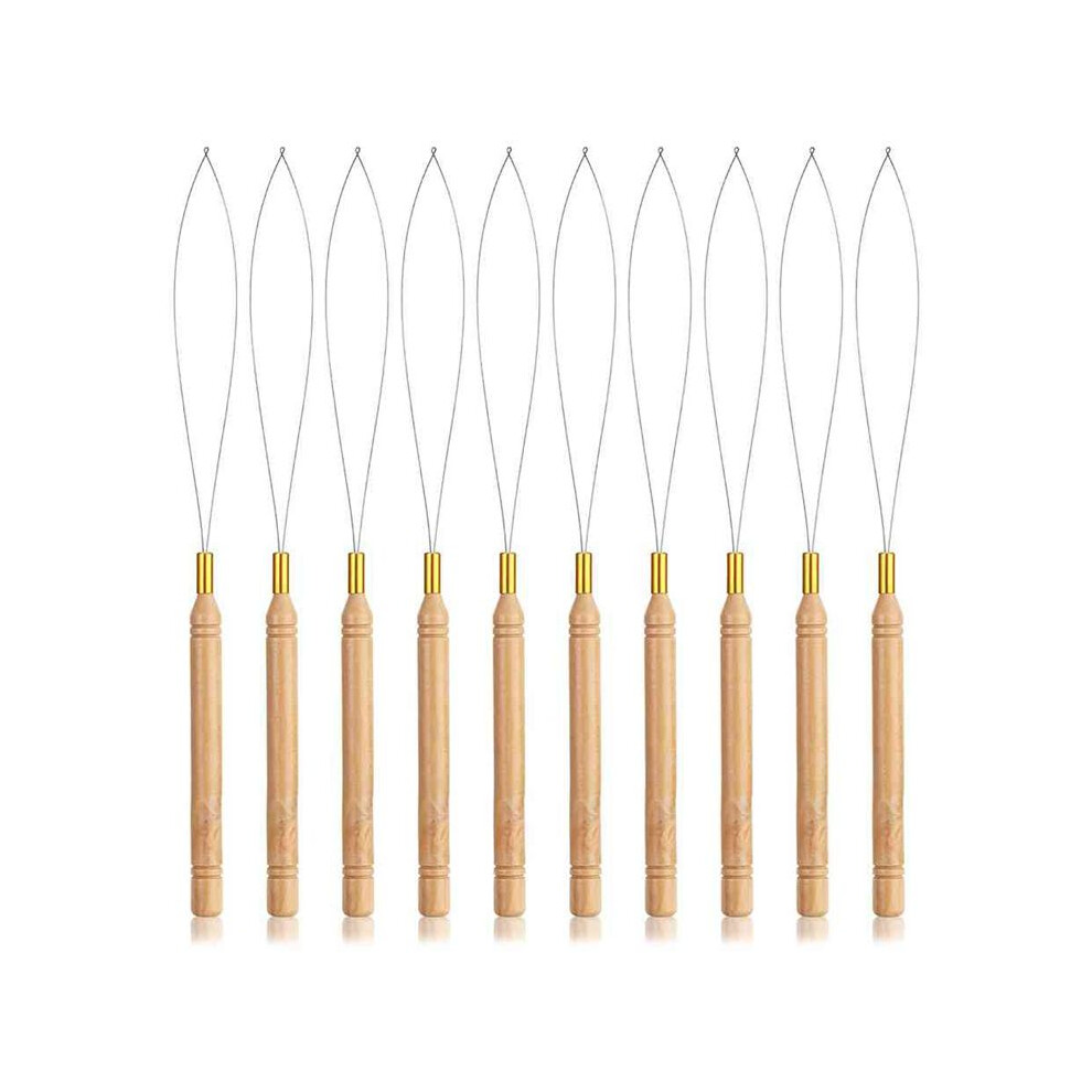Jojomino Unisex Hair Extensions Loop Needle Threader Pulling Hook, Needle Threaders With Wooden Handle Bead Threader For Hair Extension