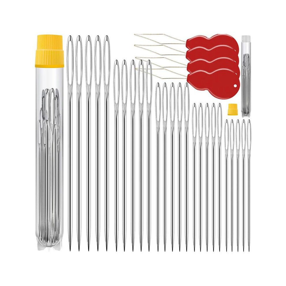 75 Pack Premium Large Eye Needles For Hand Sewing With 4 Needle Threaders, Assorted Sizes, Embroidery Needles 6033393061871