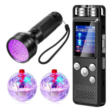 4Pcs GhostHunting Equipment Kit 1 Pocket Digital Voice Recorder 2 LED Light Pet Cat 1 Black UV Flashlight,8 GB