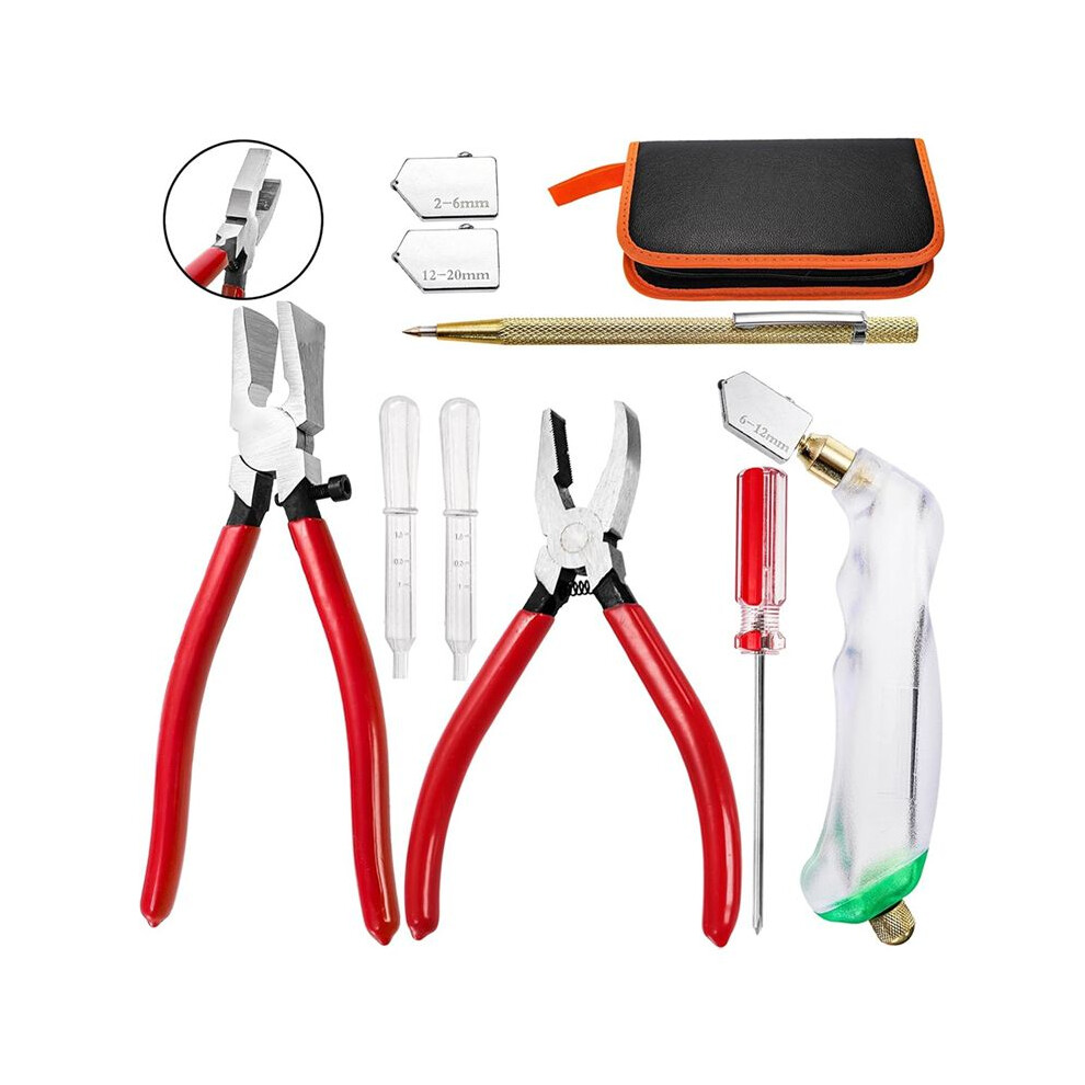 9Pcs Glass Running Breaking Pliers And Glass Cutter Kit, Breaker Grozer Pliers With Curved Jaws, For Stained Glass, Tile 4711422104851