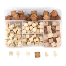 130 Wooden Push Pins Geometric Shape for DIY Supplies Apparel Sewing Point Wooden Photo Wall Board Office