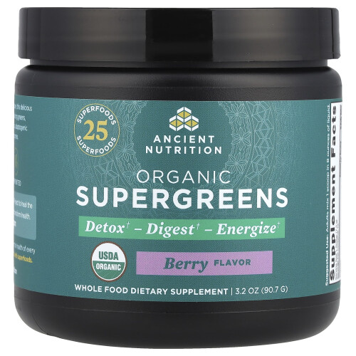 Ancient Nutrition, Supergreens Orgânicos, Morango, 3.2 oz (90.7 g) 1