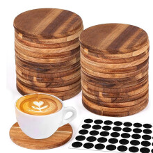 26 Pieces Unfinished Wood Coasters, 4 Inch Round Acacia-Wooden Coasters for Crafts with Non-Slip Silicon Dots