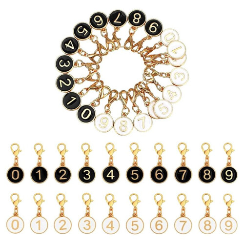 20PCS Numbered Stitch Markers 0-9, Alloy Crochet Knit Locking Clips, Black & White