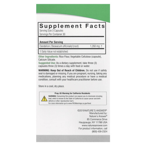 Nature's Answer, Dandelion, 90 Vegetarian Capsules (420 mg per Capsule) 1