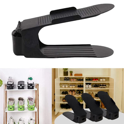 10PCS Double Layer Space Saving Shoe Rack Storage Holder, Non-Slip Shoes Organiser Storage Idea,Black 1