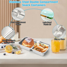 Stainless Steel Double Compartment Snack Containers,Grab and Go Snack Containers Reusable with Lids,for Takeout Outdoor